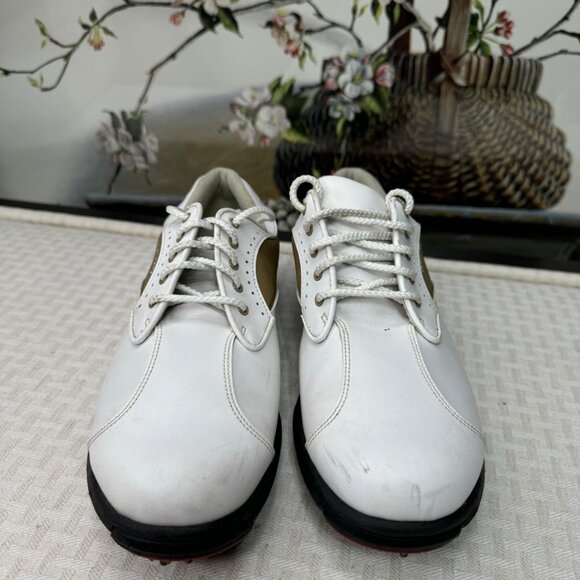 FootJoy Womens Size 8.5M Green Joys Golf Shoes White & Tan Leather - Picture 3 of 8